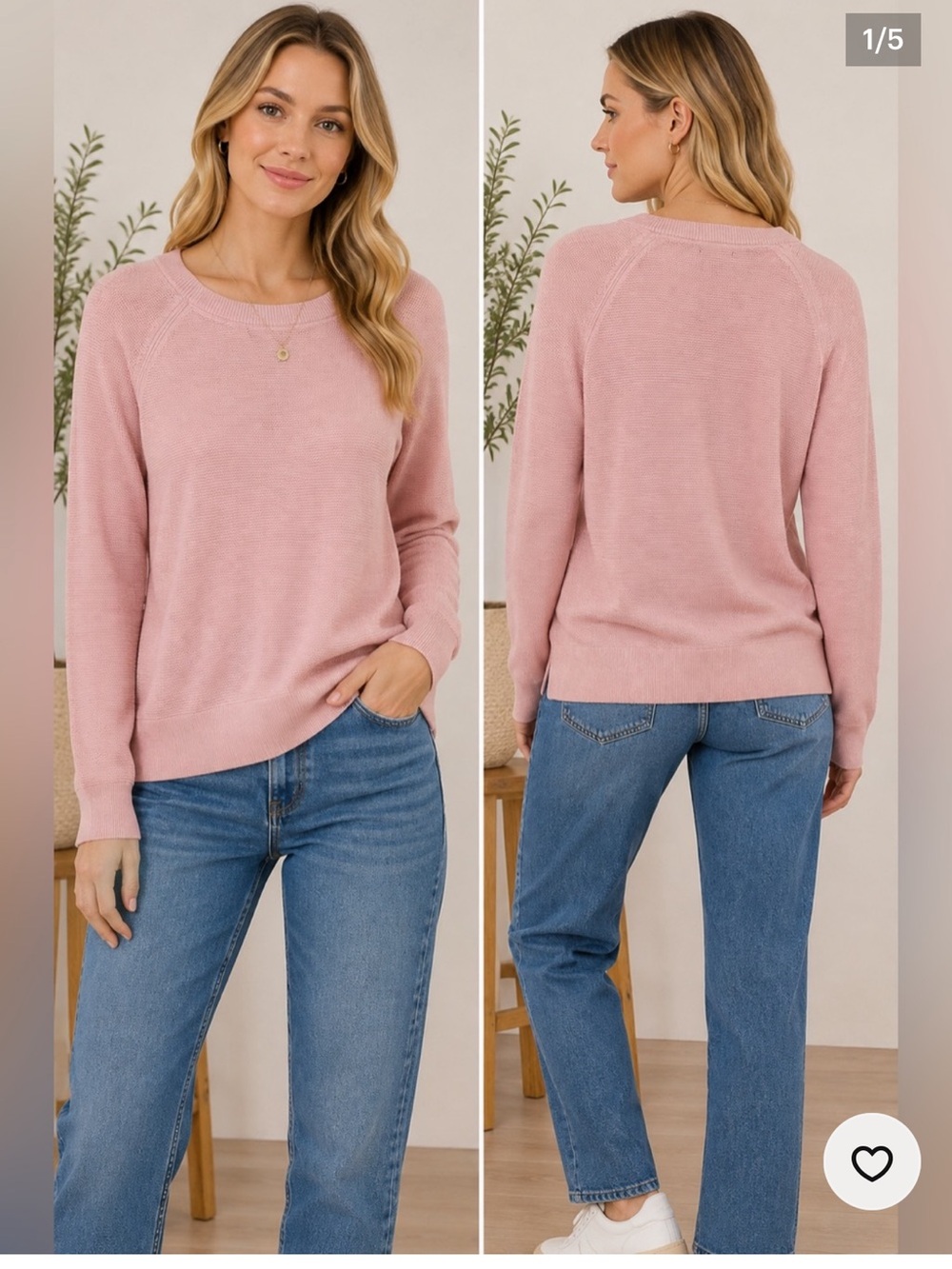 J. Crew XL Cotton Women's Pink Crewneck Button Up Sweater